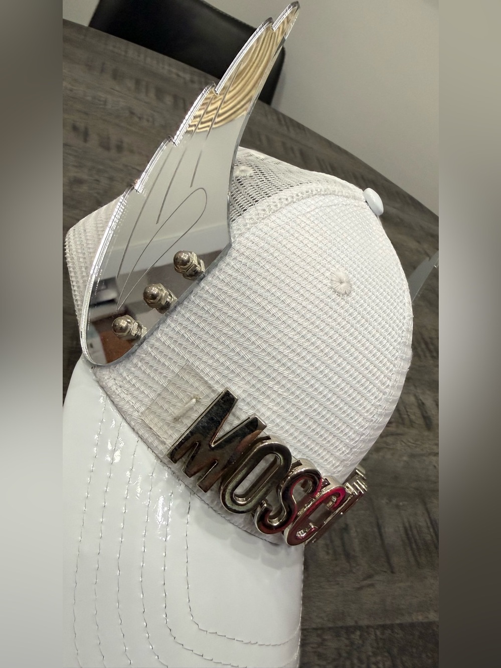 White Logo Accent Baseball Cap with Silver Hardware